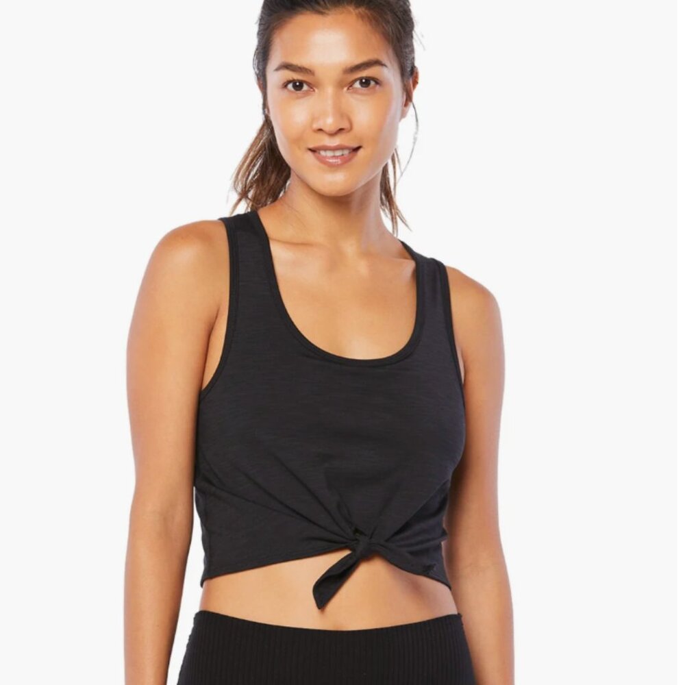 Beyond Yoga Black Heather Rib Tie Front Favorite Lounge Cropped Tank Top size S